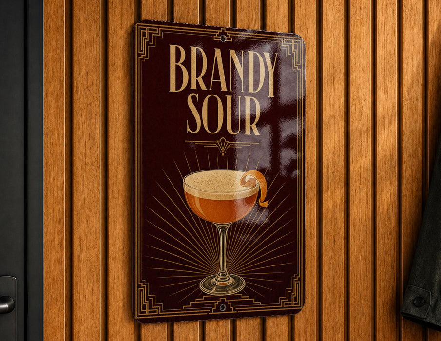 A sign for "Brandy Sour" is displayed on a wooden wall.