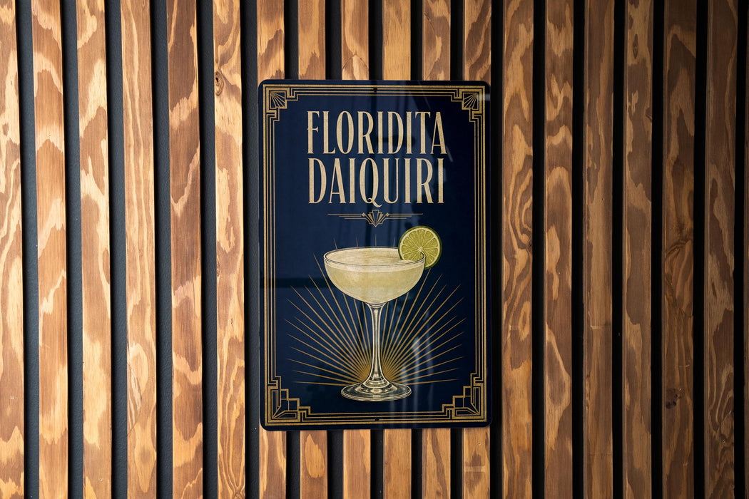 A sign for "Florida Daiquiri" is displayed on a wooden wall.