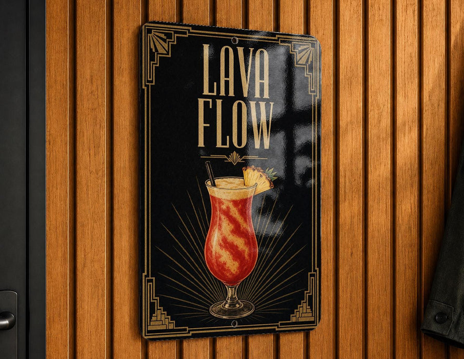 A sign that reads "Lava Flow" with an illustration of a red drink in a glass.