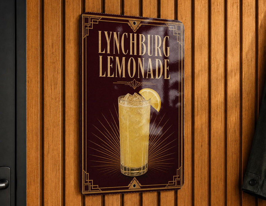 A sign for "L Lynchburg Lemonade" is displayed on a wooden wall.