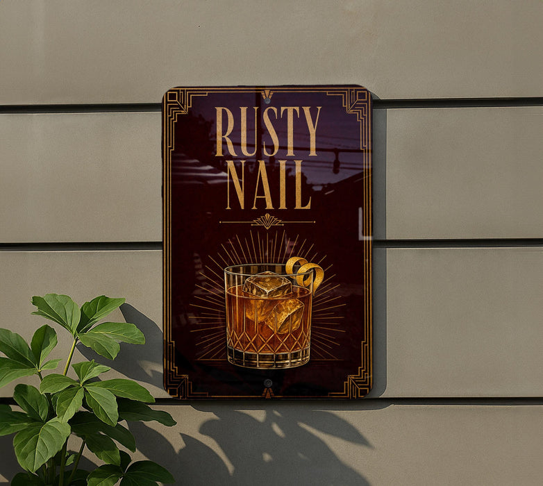 a sign for a nail salon called "RUSTY NAIL".