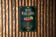 A sign for a wine margarita is displayed on a wooden wall.