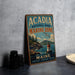 A vintage metal sign for Acadia National Park's Marine Zone, featuring a lighthouse and a scenic coastal landscape.