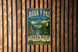 a vintage-style sign for the Agua y Paz Biosphere Reserve in Costa Rica, which is a nature reserve.