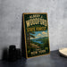 A vintage-style metal sign for the State Forest in New York, featuring a scenic landscape with pine trees, a lake, and mountains.