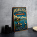 A vintage-style poster advertising Amvrakikos Gulf, Greece, featuring a seascape with a boat, a pelican, and a lighthouse.