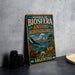 A vintage-style metal sign for the "Reserva de Biosfera Andino Norpattoica" in Argentina, featuring a mountain landscape and wildlife.