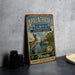 A vintage-style sign for the Apalachicola National Estuarine Research Reserve in Florida, featuring a pelican and a boat on the water.