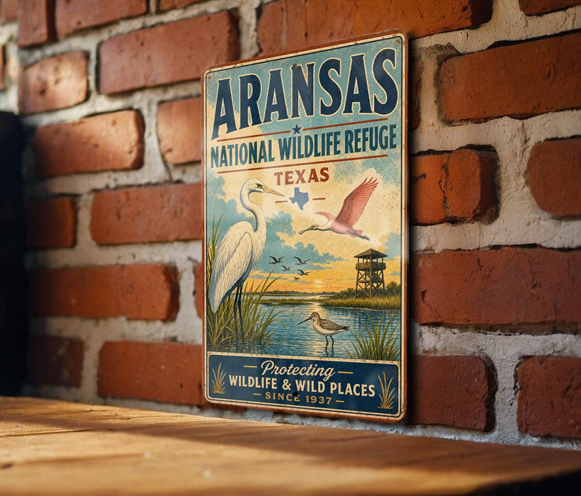 Aransas National Wildlife Refuge Texas Vintage Style Metal Sign Coastal Wildlife Park Decor Gift