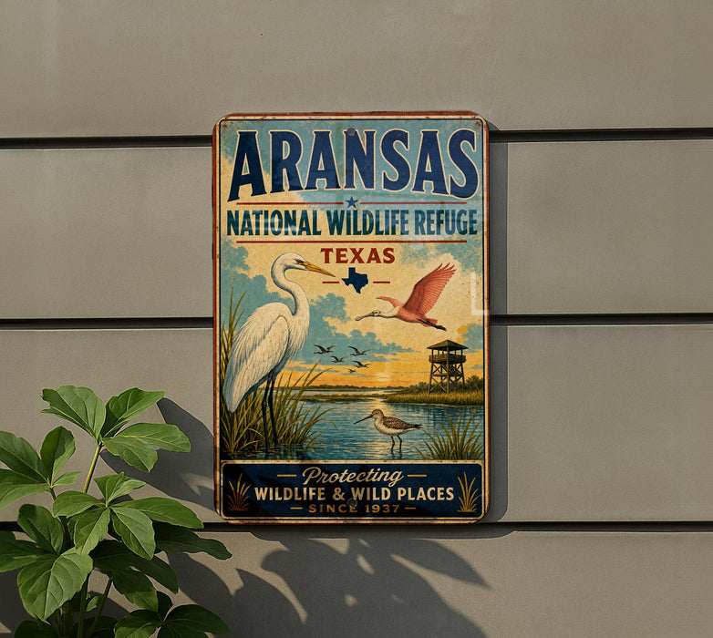 Aransas National Wildlife Refuge Texas Vintage Style Metal Sign Coastal Wildlife Park Decor Gift