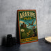 A vintage-style metal sign for Aripipe Park in Brazil, featuring a bird, cactus, and mountains, is displayed on a gray concrete surface.