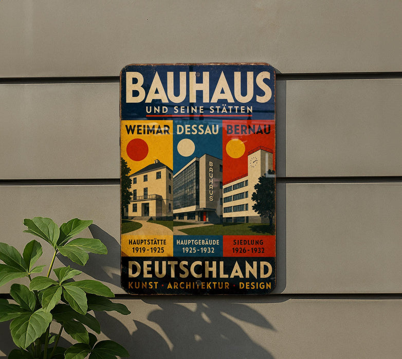 a vintage Bauhaus poster advertising the Bauhaus school in Germany.