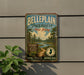 A vintage metal sign for Belleplain State Forest in New Jersey, featuring a scenic illustration of pine trees, a river, and a path.