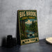 A vintage-style metal sign for Big Brook State Forest in New York, featuring a scenic illustration of a forest and a river.