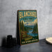 A vintage-style metal sign for Blanchard State Forest in Washington, featuring a scenic landscape with pine trees, a river, and a mountain.