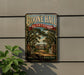 A vintage-style sign for Boone Hall Plantation in South Carolina, featuring a tropical scene with palm trees and a building.