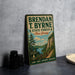 A vintage metal sign for Brendan T. Byrne State Forest in New Jersey, featuring a scenic illustration of a forest and a lake.