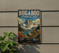 A vintage-style metal sign for Bugaboo Provincial Park in British Columbia, featuring a mountain landscape with a lake and pine trees.