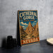 A vintage-style metal sign for Cathedral Gorge State Park in Nevada, featuring an illustration of the canyon landscape.