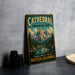 A vintage-style metal sign for Cathedral Provincial Park in British Columbia, Canada, featuring a scenic mountain landscape.