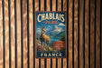 A vintage metal sign for Chablais Park in France, featuring an illustration of a mountain and a gazelle.