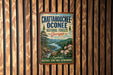 A vintage metal sign for the Chattahoochee Oconee National Forests in Georgia, featuring a scenic landscape with a river, mountains, and wildflowers.