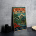 A vintage metal sign for Cheong Song Park, Republic of Korea, featuring a scenic landscape with mountains, trees, and a pagoda.