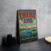 A vintage-style sign for Chilika Lake, India, featuring a scenic illustration of birds, water, and boats.