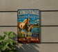 a sign for the Chincoteague National Wildlife Refuge in Virginia, depicting a horse and a bird in a natural setting.