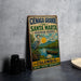 A vintage-style sign for the Cienaga Grande de Santa Marta Biosphere Reserve in Colombia, featuring a seagull, a boat, and a tropical landscape.