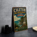 A vintage-style metal sign for Cilutuh Palabuhanratu Park in Indonesia, featuring a scenic landscape with waterfalls and mountains.