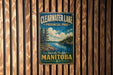 A vintage metal sign for Clearwater Lake, located in Manitoba, Canada.