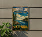 A vintage metal sign for Clearwater Lake, located in Manitoba, Canada.