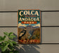 A vintage-style sign for Colca y Volcanes de Andagua Park in Peru, featuring a mountain landscape with a bird in flight.