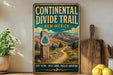 a vintage-style metal sign for the Continental Divide Trail in New Mexico, with a scenic mountain landscape and a trail marker.