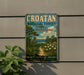 A vintage metal sign for the Croatan National Forest in North Carolina, featuring a scenic landscape with pine forests, coastal wildlife, and scenic beauty.