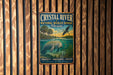 A vintage-style metal sign for the Crystal River National Wildlife Refuge in Florida, featuring an illustration of a manatee and a bird in flight.