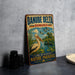 A vintage travel sign for Danube Delta, Romania, featuring a stork and a boat on a lake, with the text "LAND OF WILDLIFE NATURE PARADISE".