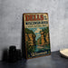 A vintage metal sign for the "Dells of the Wisconsin River State Natural Area" in Wisconsin, featuring a scenic illustration of the river and cliffs.
