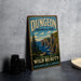 A vintage-style metal sign for Dungeon Provincial Park, featuring a scenic landscape with cliffs and a body of water.