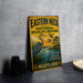 A vintage-style metal sign for the Eastern Neck National Wildlife Refuge in Maryland, featuring an illustration of a heron and birds in a natural setting.