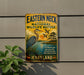 A vintage-style metal sign for the Eastern Neck National Wildlife Refuge in Maryland, featuring an illustration of a heron and a sunset landscape.