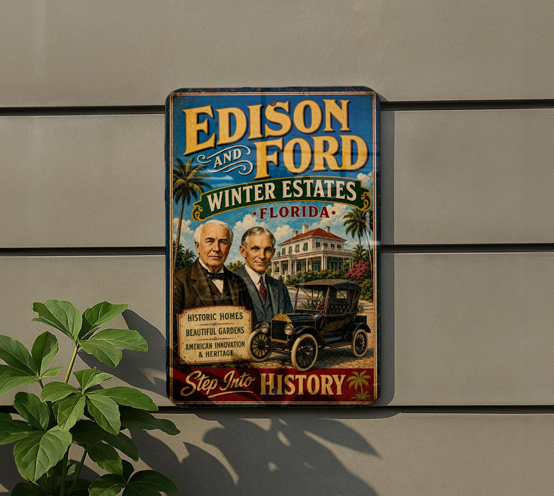 a vintage advertisement for Edison and Ford, promoting their Winter Estates in Florida.