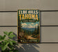 A vintage-style sign for Elbe Hills- Tahoma State Forest in Washington, featuring a mountain landscape and pine trees.