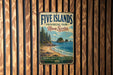 a vintage-style metal sign for Five Islands Provincial Park in Nova Scotia, Canada.