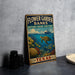 A vintage-style sign for the Flower Garden Banks National Marine Sanctuary in Texas, featuring an illustration of a turtle swimming among coral and fish.