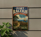 a vintage-style sign for the Fort Raleigh National Historic Site in North Carolina, with a ship and a wooden fence in the background.