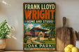 A vintage-style sign for Frank Lloyd Wright's home and studio in Oak Park, Illinois.