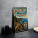 a vintage-style metal sign for the FUNDY TRAIL in New Brunswick, New Brunswick, Canada, with a scenic coastal landscape on the sign.