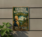 A metal sign with a portrait of George Washington, the first President of the United States, and the text "GEORGE WASHINGTON MEMORIAL STATE FOREST RHODE ISLAND".